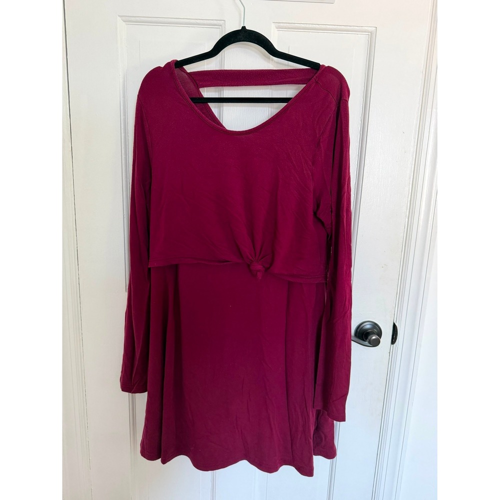 Latched Mama Nursing Dress Women Medium Burgundy Long Sleeve Postpartum Casual